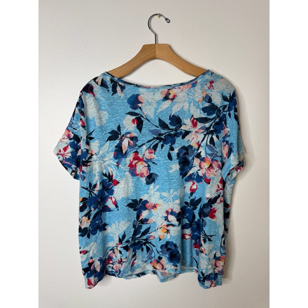 J. Jill Love Linen Blue Floral Short Sleeve Woven Shirt Plus Size 1X - Picture 5 of 8